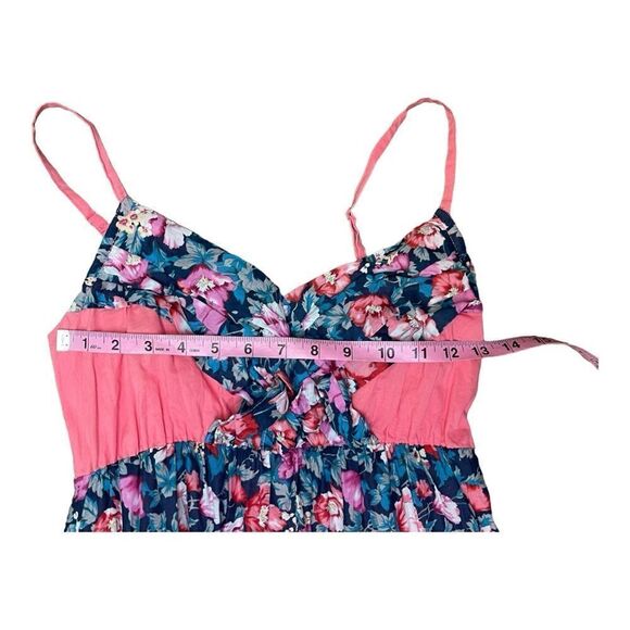 Lulumari Pink Green Floral Peasant Sleeveless Boho Maxi Dress Size M 100% Cotton - Picture 4 of 10